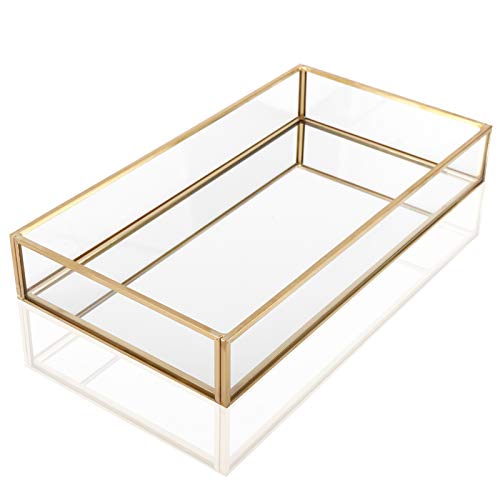 Homtone Retro Spiegeltablett Dekotablett Gold Glastablett Tablett, Glass Kosmetik Organizer Aufbewahrung Tablett für Schminktisch Dekor (25 x 14 x 4 cm) von Homtone