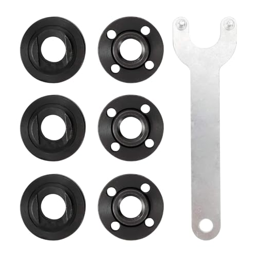 Homtone Winkelschlüssel Flanschmuttern Kit 7 Stück, 1 Winkelschleifer Flanschschlüssel und 6 Flanschmuttern, kompatibel mit den meisten kleinen Winkelschleifern (4,5 "5" 5/8-11) von Homtone