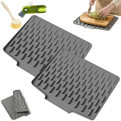 Auslaufsicherer Arbeitsplattenschutz Aus Silikon, Hitzebeständige Und Rutschfeste Silikon-Abtropfmatte Mit Effektiver Wasserumleitung Design, Abtropfgestell Für Küche Spüle, Tropffreien Abtrocknen von Homtrator