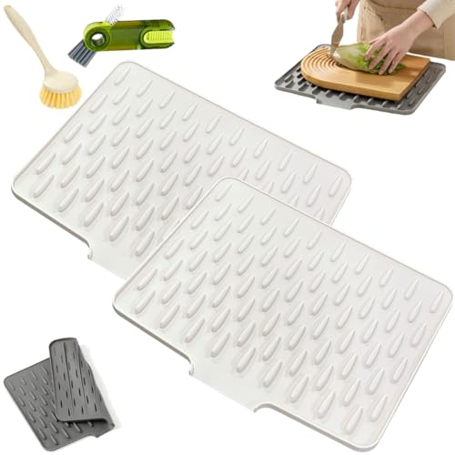 Auslaufsicherer Arbeitsplattenschutz Aus Silikon, Hitzebeständige Und Rutschfeste Silikon-Abtropfmatte Mit Effektiver Wasserumleitung Design, Abtropfgestell Für Küche Spüle, Tropffreien Abtrocknen von Homtrator