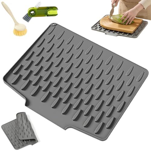 Auslaufsicherer Arbeitsplattenschutz Aus Silikon, Hitzebeständige Und Rutschfeste Silikon-Abtropfmatte Mit Effektiver Wasserumleitung Design, Abtropfgestell Für Küche Spüle, Tropffreien Abtrocknen von Homtrator