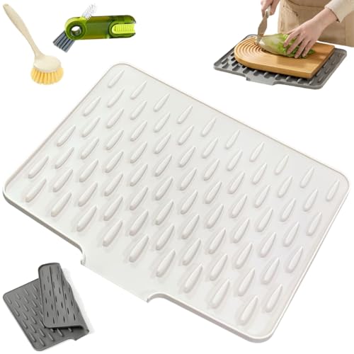 Auslaufsicherer Arbeitsplattenschutz Aus Silikon, Hitzebeständige Und Rutschfeste Silikon-Abtropfmatte Mit Effektiver Wasserumleitung Design, Abtropfgestell Für Küche Spüle, Tropffreien Abtrocknen von Homtrator