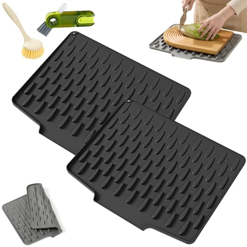 Auslaufsicherer Arbeitsplattenschutz Aus Silikon, Hitzebeständige Und Rutschfeste Silikon-Abtropfmatte Mit Effektiver Wasserumleitung Design, Abtropfgestell Für Küche Spüle, Tropffreien Abtrocknen von Homtrator