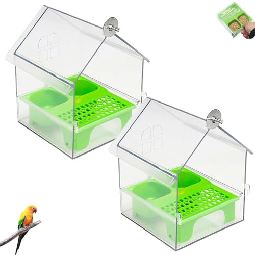Ausziehbarer Externer Papageienfutterspender, Hängende Wildvogelfutterplattform, Multifunktions-Vogelfutterspender, Dekorativ, Transparent, Sauber, Leicht Zu Befüllen, Zu Reinigen(Green-2PCS) von Homtrator