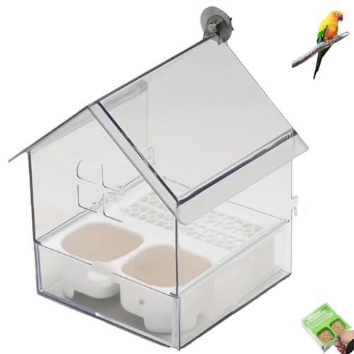 Ausziehbarer Externer Papageienfutterspender, Hängende Wildvogelfutterplattform, Multifunktions-Vogelfutterspender, Dekorativ, Transparent, Sauber, Leicht Zu Befüllen, Zu Reinigen(Weiß) von Homtrator