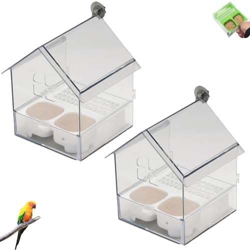 Ausziehbarer Externer Papageienfutterspender, Hängende Wildvogelfutterplattform, Multifunktions-Vogelfutterspender, Dekorativ, Transparent, Sauber, Leicht Zu Befüllen, Zu Reinigen(White-2PCS) von Homtrator