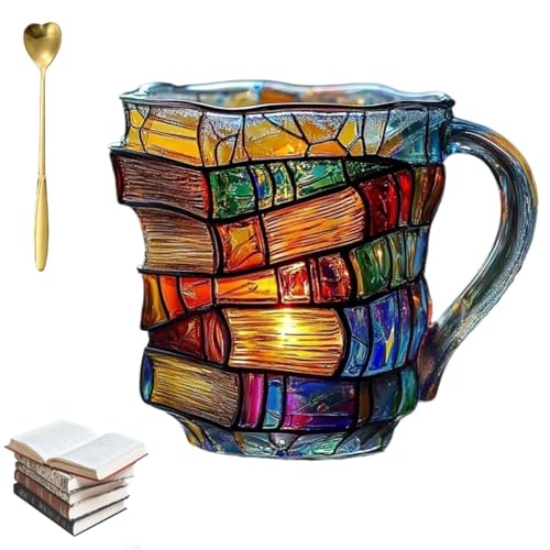 Buchbecher mit bemaltem Buchmotiv, handgefertigte Kaffeetasse in Buchform (ca. 325 ml), originelle und kreative Kaffeetasse mit Buchmotiven, einzigartige Dekoration für Schreibtisch oder Bücherregal von Homtrator