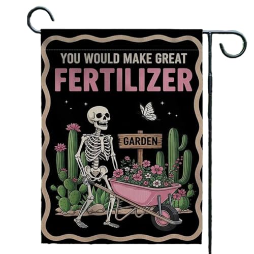 Gartenflagge „du Wärst Ein Toller Dünger“ – Hier Trifft Schwarzer Humor auf Grüne Daumen! Doppelseitige Rasenflagge, 73,7 X 99,1 Cm, Lustige Skelett-dekorflagge für Terrasse, Außen- und Innenbereich von Homtrator