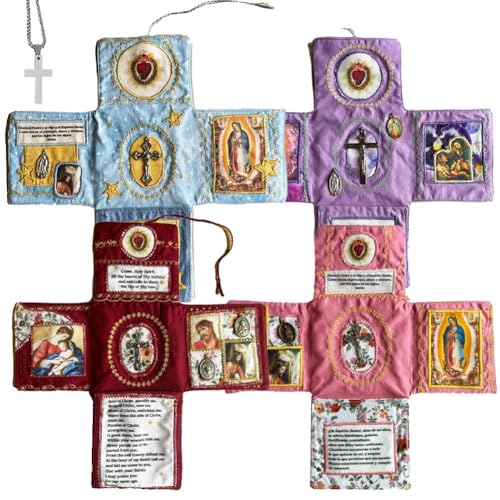 Handgefertigtes Andachtsbuch Im Taschenformat – Faith Edition, Christliche Geschenke for Frauen, Katholisches Reisegebetsset Mit Kreuz, Handgefertigte Bestickte Andachtsbücher(4PCS) von Homtrator