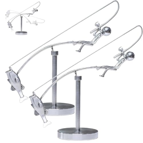Homtrator Kinetische Angelskulptur, Fischer-Balance-Kunstskulptur, Metall-Balance-Kunst Für Ihren Raum, Perpetuum Mobile Für Home-Office-Desktop-Ornament, Geschenk Für Angelliebhaber von Homtrator