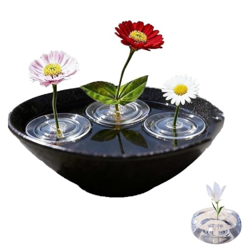 Homtrator Schwimmender Blumenhalter Für Wasser, 2025 Kreativer Schwimmender Blumenarrangementhalter, DIY Klarer Acrylblumenschalenstiel Windgetriebener Wasserdichter Mini-Modern(1pc,M) von Homtrator