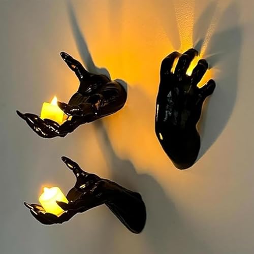 Life-Size Creepy Hands Wall Decor – 3-Piece Set with LED Candles for Gothic Halloween, 2025 New Halloween Decorations Indoor/Outdoor, Horror Wall-Mounted Candle Holder, Hanging Display(A) von Homtrator