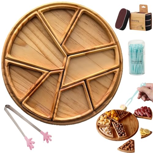 Puzzle-serviertablett aus Holz – mit 8 Herausnehmbaren Fächern, Lustiges Snack-dekorationstablett aus Holz für Obst, Trockenfrüchte und Nüsse, Runde Dessert-wurstplatte für Partys, Zuhause, Küche von Homtrator