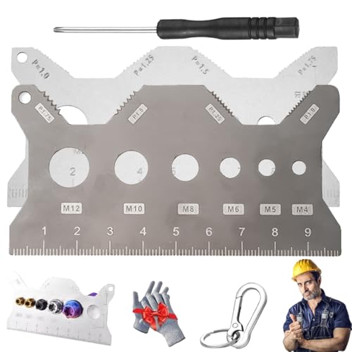 Stainless Steel Double-Sided Bolt Gauge Card, Portable Highly Precise Bolt Size-It Gauge, Pocket-Sized Pitch Size Measurement Tool, Compact Metric Thread Checker Size Finder with Clear Scale von Homtrator