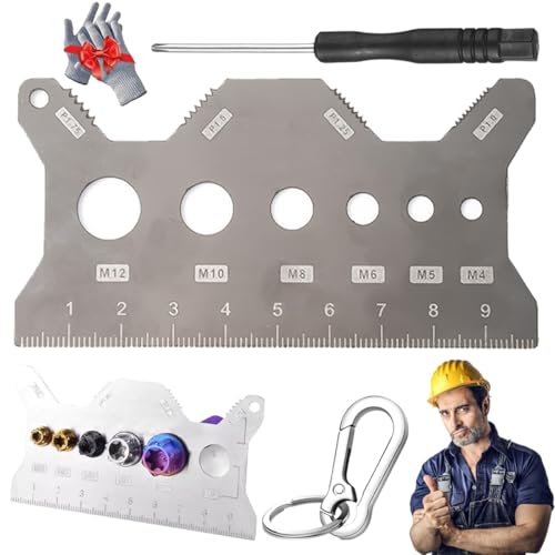 Stainless Steel Double-Sided Bolt Gauge Card, Portable Highly Precise Bolt Size-It Gauge, Pocket-Sized Pitch Size Measurement Tool, Compact Metric Thread Checker Size Finder with Clear Scale von Homtrator