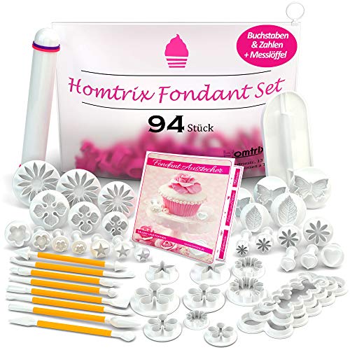 Homtrix Fondant Ausstecher Set mit Buchstaben & Zahlen - Ausstechformen Blumen, Rosen, Sterne - Tortendeko Modellierwerkzeug & Zubehör zum Torten, Kuchen Backen von Homtrix