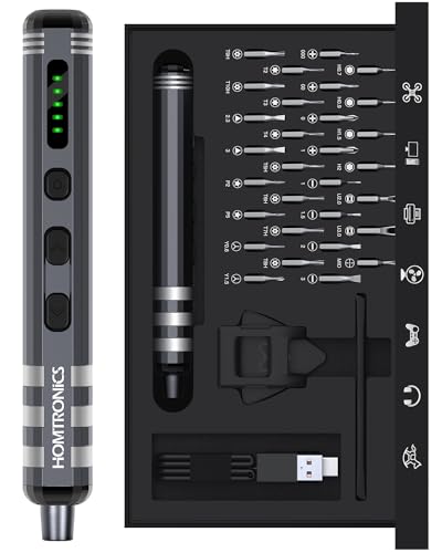 Elektrischer Schraubendreher, Homtronics 37 in 1 Mini Elektro Schraubendreher, 5 Gänge Drehmoment, Magnetische Präzision Elektrischer Schraubendreher Set für Phone, Kamera, Laptop, Brillen, Uhren von Homtronics