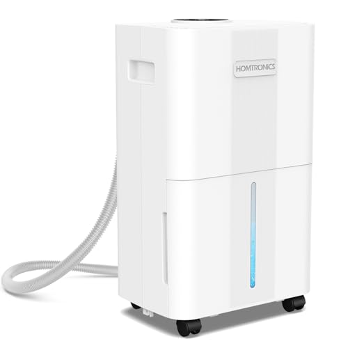 Homtronics Luftentfeuchter 8L, Luftentfeuchter Elektrisch mit Ablaufschlauch 1m, Intelligente Luftfeuchtigkeitskontrolle, 3 Modi, 24-Stunden-Timer für 15㎡ Wohnungen, Keller, Badezimmer, Schlafzimmer von Homtronics