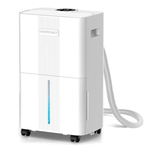 Luftentfeuchter Elektrisch, [8L - mit Ablaufschlauch 1m] Homtronics Luftentfeuchter, Intelligente Luftfeuchtigkeitskontrolle, 3 Modi, 24-Stunden-Timer für 15㎡ Wohnungen, Keller Badezimmer Schlafzimmer von Homtronics