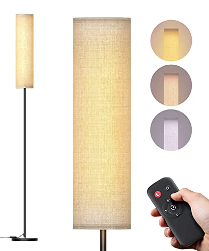 Homuserr Stehlampe, LED Stehleuchte mit 4 Farbtemperaturen 2800-7000K 12W E27 Standleuchte Modern Floor Lamp mit Leinen Lampenschirm & Fußschalter Stehlampe Dimmbar für Wohnzimmer, Schlafzimmer von Homuserr