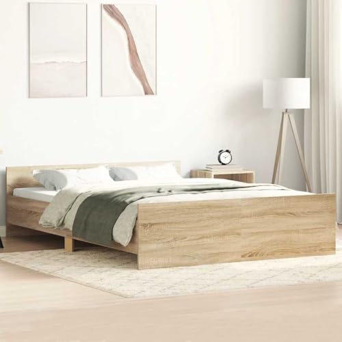 Homvdxl 120x200 cm Moderne Bettrahmen, Kleine Doppellattenbettplattform mit einfachem Design, niedriges Kopfteil & Fußteil, kein Boxspring erforderlich (Braun) von Homvdxl