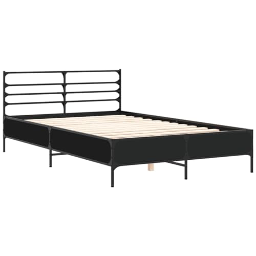 Homvdxl 135x190 cm Bettgestell im Industriestil, Doppelbetten mit massiven Lamellen, Kopfteil aus Metall, kein Boxspring erforderlich - Schwarz Homvdxl 135x190 cm Bettgestell im Industriestil, Doppelbetten mit massiven Lamellen, Kopfteil aus Metall, kein Boxspring erforderlich - Schwarz von Homvdxl