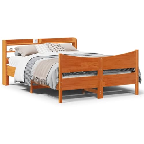 Homvdxl 140 x 200 cm Bettgestell, Holzplattform-Bettgestell mit Ablagen und Lattenstütze, kein Boxspringbett erforderlich, & Dekor gebogenes Fußteil - Wachsbraun, Doppelbett Homvdxl 140 x 200 cm Bettgestell, Holzplattform-Bettgestell mit Ablagen und Lattenstütze, kein Boxspringbett erforderlich, & Dekor gebogenes Fußteil - Wachsbraun, Doppelbett von Homvdxl
