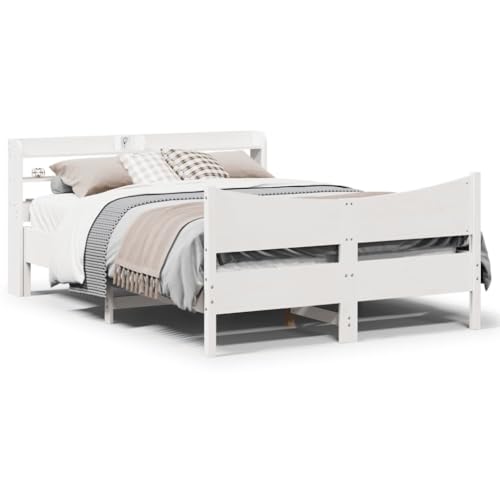 Homvdxl 140 x 200 cm Bettgestell, Holzplattform-Bettgestell mit Ablagen und Lattenstütze, kein Boxspringbett erforderlich, & Dekor gebogenes Fußteil - Weiß, Doppelbett Homvdxl 140 x 200 cm Bettgestell, Holzplattform-Bettgestell mit Ablagen und Lattenstütze, kein Boxspringbett erforderlich, & Dekor gebogenes Fußteil - Weiß, Doppelbett von Homvdxl