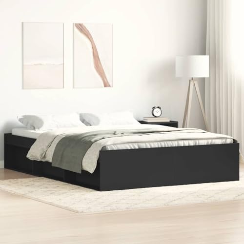 Homvdxl 140 x 200 cm Plattform-Bettgestell, Betten mit seitlichen offenen Regalen, Lattenbett passt für Jugendliche/Erwachsene, kein Boxspringbett erforderlich - Schwarz, Doppelbett Homvdxl 140 x 200 cm Plattform-Bettgestell, Betten mit seitlichen offenen Regalen, Lattenbett passt für Jugendliche/Erwachsene, kein Boxspringbett erforderlich - Schwarz, Doppelbett von Homvdxl