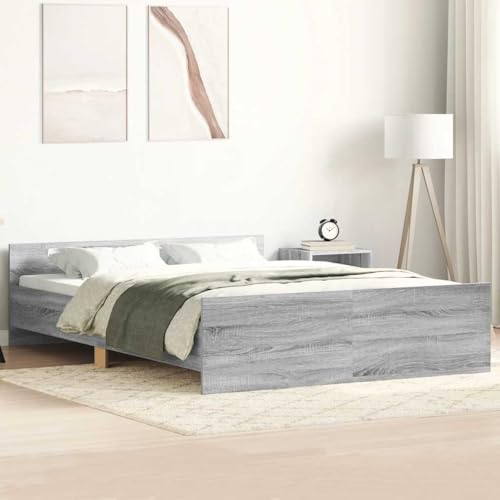 Homvdxl 140x190 cm Moderne Bettrahmen, Doppellatten-Bettplattform mit einfachem Design, niedriges Kopfteil & Fußteil, kein Boxspring erforderlich (Grau Sonoma) von Homvdxl