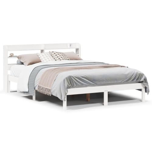 Homvdxl 140x200 cm Bettgestell, Doppelbett aus Holz, Bettgestell mit Ablageregal & Kopfteil, Massivholzbetten mit Lattenstütze, kein Boxspringbett nötig - Weiß Homvdxl 140x200 cm Bettgestell, Doppelbett aus Holz, Bettgestell mit Ablageregal & Kopfteil, Massivholzbetten mit Lattenstütze, kein Boxspringbett nötig - Weiß von Homvdxl