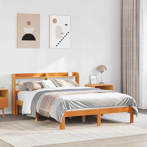 Homvdxl 140x200 cm Doppelbettrahmen mit Ablageflächen, Einfaches Holz-Plattformbett mit Kopfteil, stabile Holzstütze, kein Boxspringbett erforderlich, einfache Montage - Wachsbraun Homvdxl 140x200 cm Doppelbettrahmen mit Ablageflächen, Einfaches Holz-Plattformbett mit Kopfteil, stabile Holzstütze, kein Boxspringbett erforderlich, einfache Montage - Wachsbraun von Homvdxl