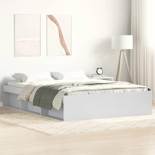 Homvdxl 140x200 cm Plattformbettgestell, Betten mit seitlichen offenen Regalen, Lattenbett passt für Jugendliche/Erwachsene, kein Boxspringbett erforderlich - Weiß, Doppelbett Homvdxl 140x200 cm Plattformbettgestell, Betten mit seitlichen offenen Regalen, Lattenbett passt für Jugendliche/Erwachsene, kein Boxspringbett erforderlich - Weiß, Doppelbett von Homvdxl