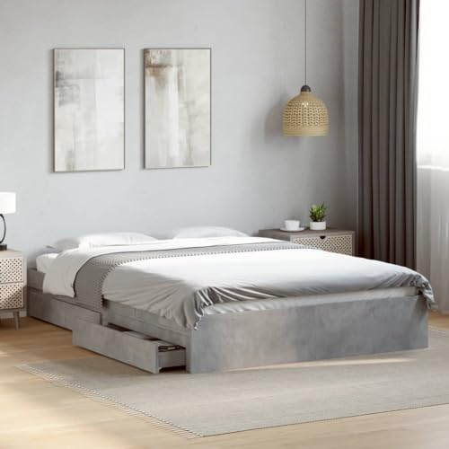 Homvdxl 160x200 cm Plattform-Bettgestell mit Schubladen, Queen-Lattenrostgestell, modernes & schlichtes Design, Lattenstütze, einfache Montage, kein Boxspring erforderlich (Grau) von Homvdxl