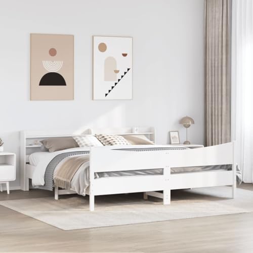 Homvdxl 180 x 200 cm Bettgestell, Holzplattform-Bettrahmen mit Ablagen und Lattenstütze, kein Boxspringbett erforderlich, & Dekor gebogenes Fußteil - Weiß, King Homvdxl 180 x 200 cm Bettgestell, Holzplattform-Bettrahmen mit Ablagen und Lattenstütze, kein Boxspringbett erforderlich, & Dekor gebogenes Fußteil - Weiß, King von Homvdxl
