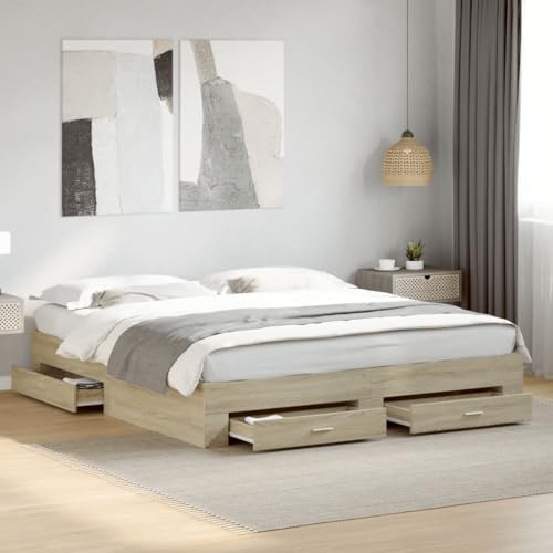 Homvdxl 180x200 cm Bettgestell mit Schubladen, einfache Montage, stabile Lamellenstütze, King Modern Plattformbetten, kein Boxspringbett erforderlich (Braun) von Homvdxl
