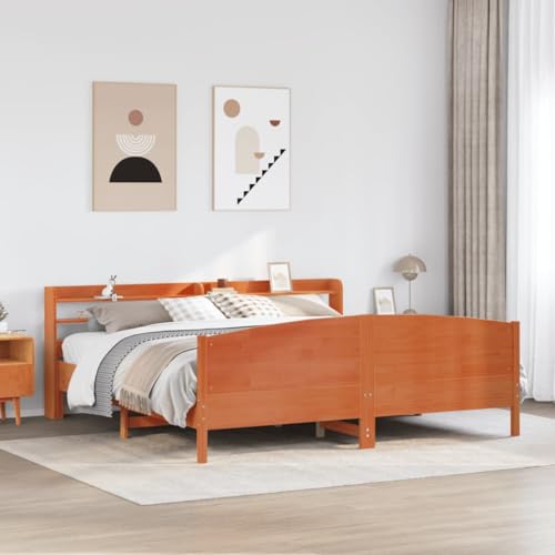 Homvdxl 180x200 cm Bettgestell mit Stauraum Kopfteil & Fußteil, Holzplattformbetten mit Lattenstütze, kein Boxspringbett nötig, für Erwachsene und Jugendliche, Wachsbraun - King Homvdxl 180x200 cm Bettgestell mit Stauraum Kopfteil & Fußteil, Holzplattformbetten mit Lattenstütze, kein Boxspringbett nötig, für Erwachsene und Jugendliche, Wachsbraun - King von Homvdxl