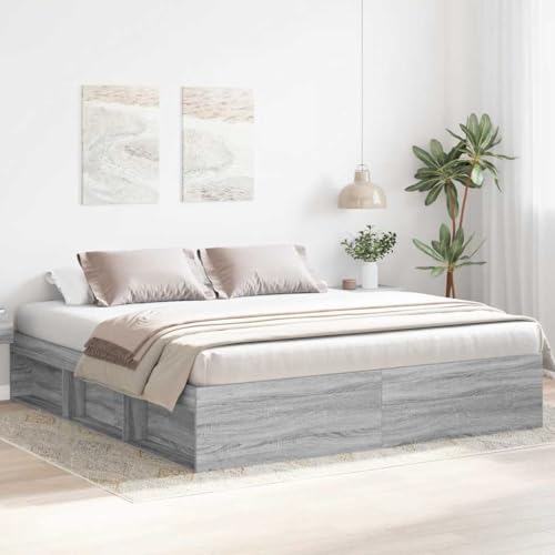Homvdxl 180x200 cm Plattformbettgestell, Betten mit seitlich offenen Regalen, Lattenbett passt für Jugendliche/Erwachsene, kein Boxspringbett erforderlich - Grau Sonoma, King Homvdxl 180x200 cm Plattformbettgestell, Betten mit seitlich offenen Regalen, Lattenbett passt für Jugendliche/Erwachsene, kein Boxspringbett erforderlich - Grau Sonoma, King von Homvdxl