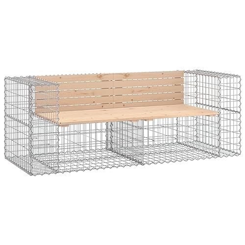 Homvdxl 184 cm Gabion Gartenbank mit Stahlkorb & Holzsitz, Breite Outdoor Bank Garten Loveseat mit Stahlgestell für Terrasse, Park, Braun von Homvdxl