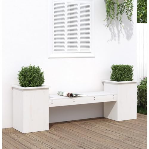 Homvdxl 185cm Breite Gartenbank mit 2 Pflanzgefäßen Holz Allwetter Garten Loveseat Outdoor Sitzstuhl für Terrasse Terrasse Balkon Weiß von Homvdxl