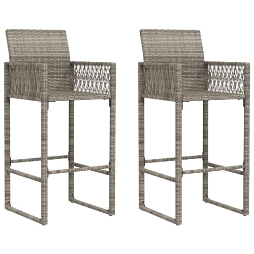 Homvdxl 2 Set Barhocker für den Außenbereich, atmungsaktives PE-Rattan-Design, 118 cm hoch, Esszimmerstühle mit Stahlrahmen, für Picknick, Garten, Camping, Angeln, Grau von Homvdxl
