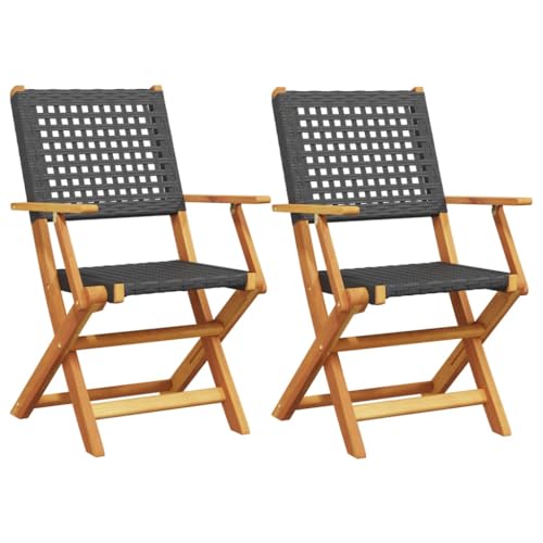 Homvdxl 2 Set Faltbarer Holz Strand Campingstuhl Tragbarer Gartensessel mit PE Rattan Optik Rücken & Sitz - Atmungsaktiver Outdoor Picknick Sitz - Schwarz von Homvdxl