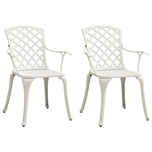 Homvdxl 2 Set Gartenstühle aus Aluminiumguss, robuster Stuhl, Gartenstuhl, Terrassenstühle, mit Rückenlehne und Armlehnen, 61 x 60 x 93 cm, Weiß von Homvdxl
