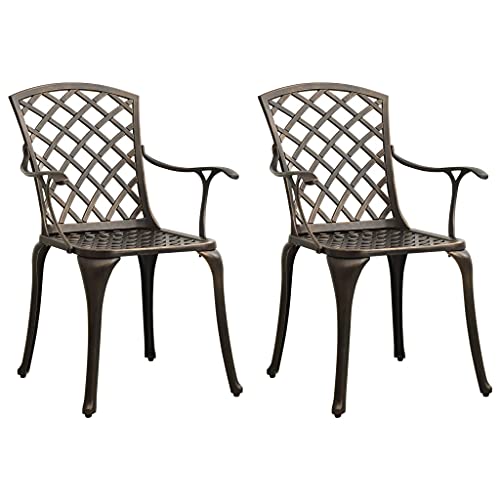 Homvdxl 2 Set Gartenstühle aus Aluminiumguss | Schwerlaststuhl | Garten Outdoor Terrasse Stühle mit Rückenlehne & Armlehnen, 61 x 60 x 93 cm – Braun von Homvdxl