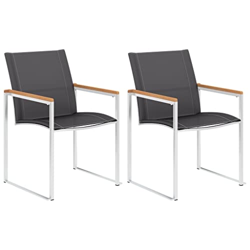 Homvdxl 2 Set Outdoor-Stühle mit Stahlbeinen, Stoffsitz und Armlehnen aus Holz, für Terrasse, Hinterhof, Strand, 60 x 59 x 85 cm von Homvdxl