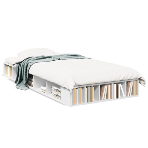 Homvdxl 20 cm niedriges Bettgestell, 75 x 190 cm, kleine Einzelbetten, moderne Plattformbetten mit offenen Regalen, einfache Montage, stabile Lattenstütze, kein Boxspringbett erforderlich (Weiß) von Homvdxl