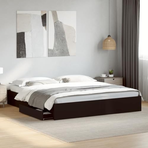 Homvdxl 200x200 cm Plattform-Bettgestell mit Schubladen, Super King Lattenrost Modernes & Schlichtes Design, Lattenstütze, Einfache Montage, kein Boxspring erforderlich (Schwarz) von Homvdxl