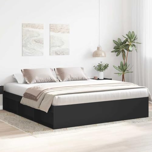 Homvdxl 200x200 cm Plattformbettgestell, Betten mit seitlichen offenen Regalen, Lattenbett passt für Jugendliche/Erwachsene, kein Boxspringbett erforderlich - Schwarz, Super King Size Homvdxl 200x200 cm Plattformbettgestell, Betten mit seitlichen offenen Regalen, Lattenbett passt für Jugendliche/Erwachsene, kein Boxspringbett erforderlich - Schwarz, Super King Size von Homvdxl