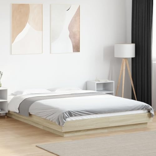 Homvdxl 23 cm niedriges Bettgestell, 140 x 200 cm, modernes Doppelbett, mit Sperrholz-Lattenstütze und Mittelbeinstütze, kein Boxspringbett erforderlich - Braun Homvdxl 23 cm niedriges Bettgestell, 140 x 200 cm, modernes Doppelbett, mit Sperrholz-Lattenstütze und Mittelbeinstütze, kein Boxspringbett erforderlich - Braun von Homvdxl
