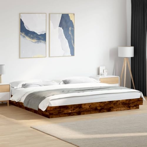 Homvdxl 23 cm niedriges Bettgestell, 200 x 200 cm, Super-King-Size-Bett, modernes Plattformbett mit Sperrholz-Lattenstütze und Mittelbeinstütze, kein Boxspringbett erforderlich - Raucheiche von Homvdxl